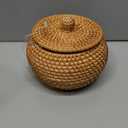 WRINGKIT Small Rattan Basket Box with Lid, Round Handmade Woven Storage Basket, Multi-purpose Wicker Bowl Decorative Organizer for Shelf, Home, Bathroom Decor
