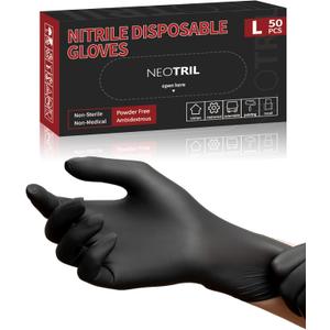 NEOTRIL 4-Mil Black Nitrile Disposable Gloves, Latex Free, Powder Free, Textured Grip Rubber Gloves for Household Kitchen (Medium, Black (Pack of 50))