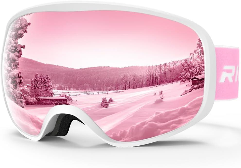 Kids Ski Goggles for Boys Girls Aged 3-14, 100% UV Protection OTG Ski Goggles (A08-white/Pink(vlt 38.6%))