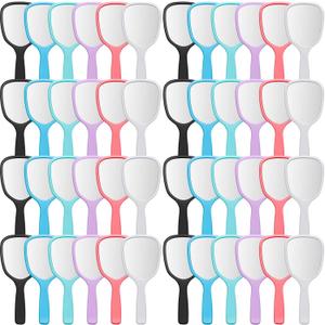 Vinsot 50 Pcs Handheld Mirror Bulk Small Hand Mirrors with Handle Plastic Portable Daily Makeup Tools for Home Travel Camping Daily, 3.15 Inch Wide, 7.09 Inch Long (6 Colors)