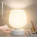 Cordless Bedside Lamp, Portable Rechargeable Table Lamps for Bedroom for Night Stands, Touch Stepless Dimmable Desk Lamp, Warm LED Bulb, Round Shape, 1 Set, White