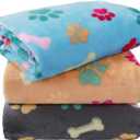 LINENLUX 1 Pack 3 Blankets Super Soft Fluffy Premium Fleece Dog Blankets for Puppy Cat Pet Blanket Flannel Throw Warm Sleep Bones and Claws 23x16 inches