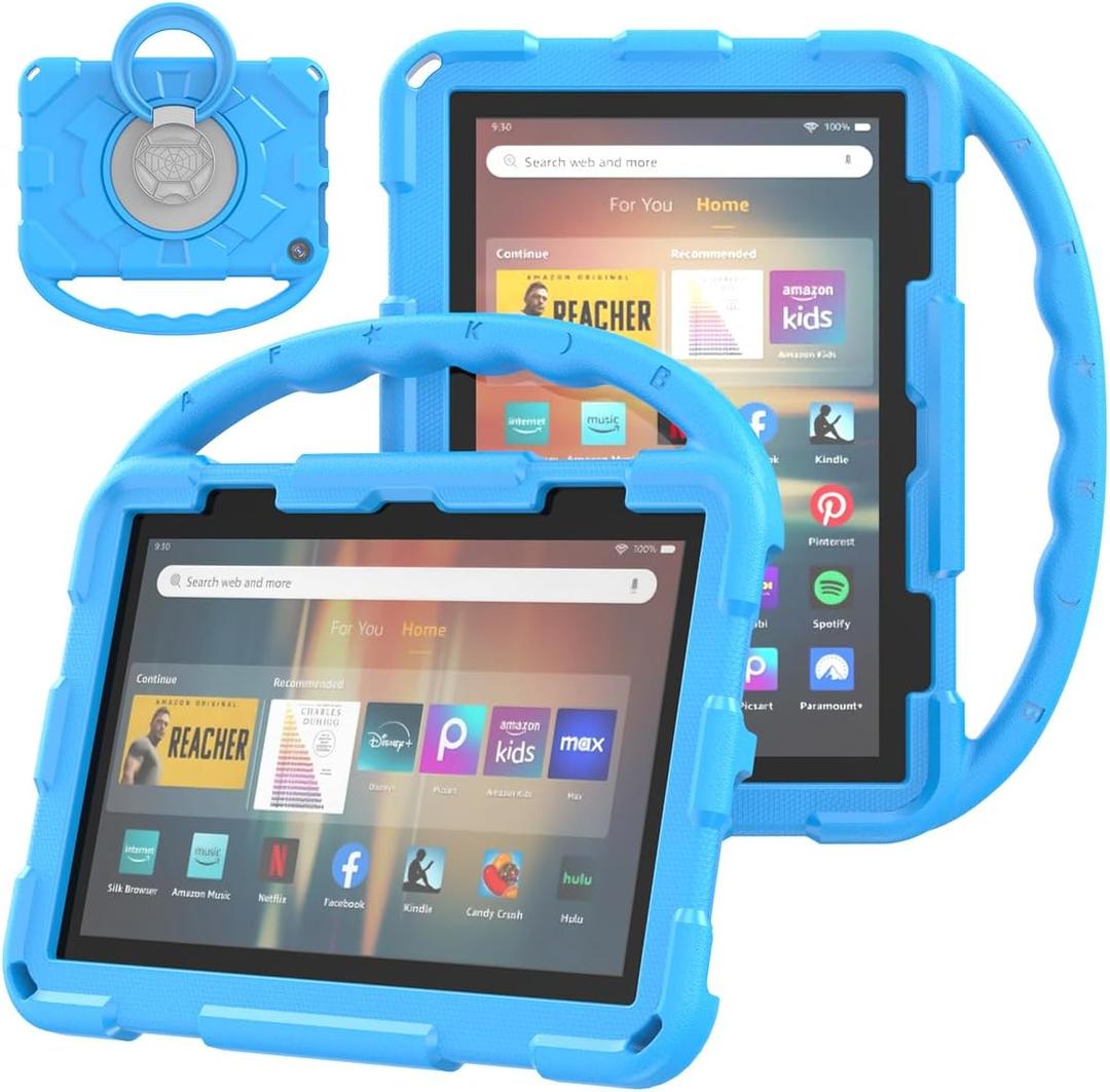 2 x Fire HD 8 Tablet Case for Kids,Amazon Fire HD 8 Case(2024/2022/2020 Release,12th/10th Generation).(Incompatible with iPad and TCL).Rotating 360 Kickstand Lightweight Shockproof Protective Cover
