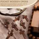 Cross My Heart Encouragement Gift, Small Wooden Pocket Cross, Handheld Prayer Cross, Fidget Cross for Stress Relief, Religious Gifts for Christians with Organza Bags (Walnut, 3pcs)