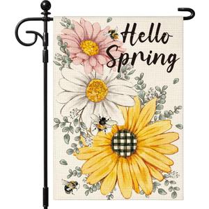 Artscope Spring Flowers Garden Flag 12x18 Inch Double Sided for Outside, Hello Spring Sunflower Daisy Floral Garden Flag for Holiday Yard Outdoor Decoration
