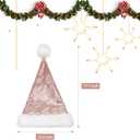 SATINIOR Adult Santa Hat Unisex Christmas Hat Santa Claus Cap Christmas Cap with Lining and Plush Brim for Xmas Women Men (adult size (12-14), Rose Gold Sequins)
