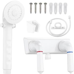 RV Shower Faucet with Handheld Showerhead & Hose, 4" ABS Shower Set, Leak & Rust Resistant for RV Camper Motorhome Travel Trailer (White, Indoor/Outdoor Use)