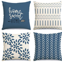 RABUSOFA Blue Throw Pillow Covers 18x18 Set of 4, Decorative Pillows for Couch Bed, Boho Outdoor Home Sweet Home Decor Pillow Cases for Home Linen Fabric Navy