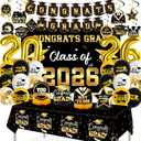 DMIGHT Graduation Decorations 2026, Class of 2026 Backdrop, Banner, 2026 Foil Balloons, Tablecloth, Hanging Swirls, Honeycomb Centerpieces, Party Supplies Decorations Set for College (Black and Gold)