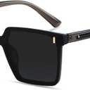 LYZOIT Modern Oversized Square Sunglasses Women Men Retro Womens Rimless Big Sun Glasses UV Protection (Grey | Black Lens)