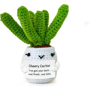 AltrEgo Handmade Crochet Emotional Support Cheery Cactus, Amigurumi Doll with Positive Card, White