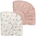 Crib Sheets for Baby Boy Girl 2 Pack, Fitted Crib Mattress Sheet 28" x 52", Muslin Toddler Bedding with Neutral Style, Nursery Bedding Essentials (Petal Leaf & Pink)