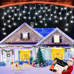 XURISEN 66ft Christmas Lights Decorations Outdoor, 640 LED 8 Modes Curtain Fairy Lights with 120 Drops, Plug in Waterproof Timer Memory Function for Christmas Holiday Wedding Party Decor (Cool White)