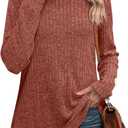 WIHOLL Womens Tunic Tops Turtleneck Long Sleeve Shirts Oversized Fall Sweaters Side Split High Low Hemline (Small, Caramel Orange)
