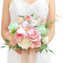 TINGE TIME Wedding Bouquets for Bride, 9 Inch Handcrafted Silk Bridal Flowers Bouquets for Wedding Ceremony, Gift for Bridesmaid, Bouquet for Party Church Decoration,and Romance Gifts (MintGreen&Pink)
