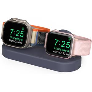 Delidigi Dual Charger Stand Holder Compatible with Apple Watch Ultra 3/2/1, SE 3/2/1, Series 11 10 9 8 7 6 5 4 3 2 1 (49/46/45/44/42/41/40/38mm) Silicone Double iWatch Charging Stand (Midnight Blue)