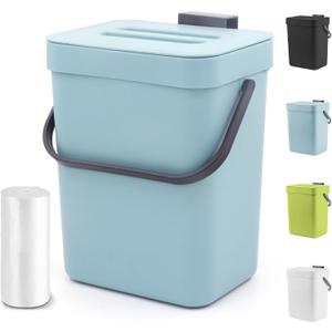 1.3 Gallon Small Trash Can with Lid - Countertop Food Waste Bin, Kitchen Hanging Trash Can for Cabinet Door/Under Sink, Small Garbage Can for Desk, 5L(Subtle Blue)