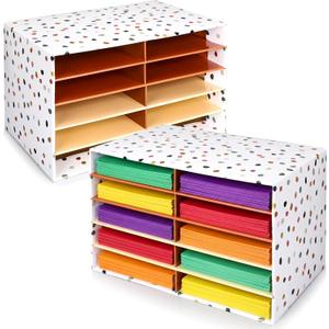 Colingmill 2 Pcs Boho Classroom Paper Storage Organizer Construction Paper Storage Desktop Mailbox File Sorter Literature Cardboard Organizer for Home Office School, 19.7 x 12.4 x 11.8 Inch