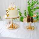 LANLONG Cake Stand for Dessert Table 12 Inch Gold Crystal Pendants Metal Cake Stand Serves as A Round Dessert Cupcake Display Plate for Table, Wedding, Party, Event (Medium)