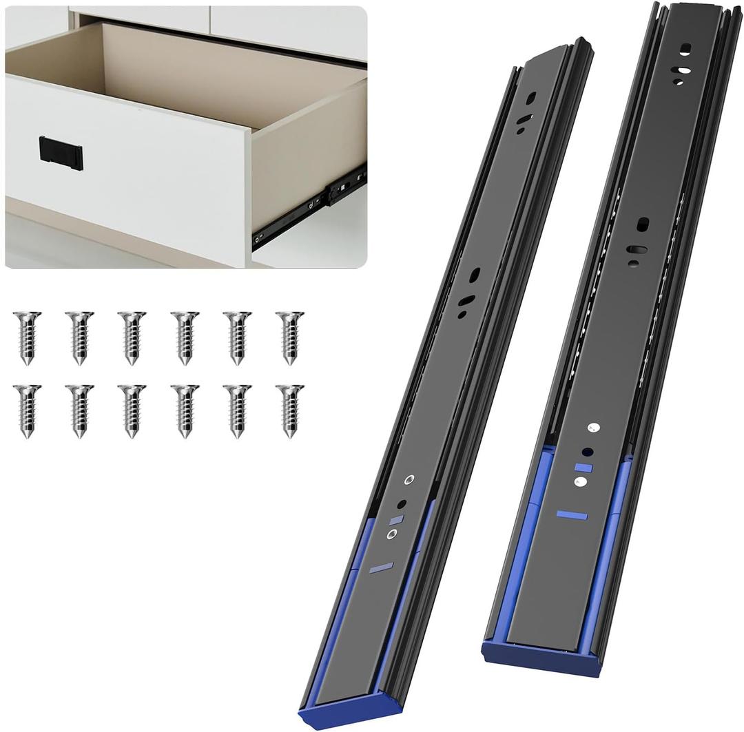 20 Inch Soft Close Full Extension Drawer Slides, Ball Bearing Heavy Duty 100 lb Capacity Drawer Glides for File Cabinet, Closet, Dresser and Office Drawers  Side Mount Black Rails (1 Pair)