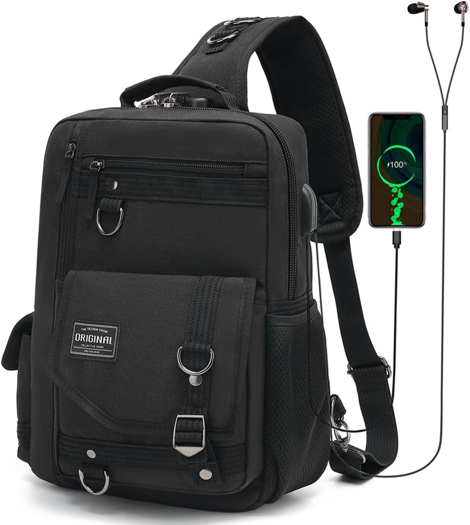 Leaper Anti-Theft Sling Bag for Men: 98% Theft-Proof Crossbody Bag with Locking Compartments - Secure Messenger Bag for Metro Commuting, Office & Business Travel for Urban Professionals (X-Large, Black)