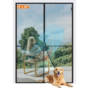 MAGZO Magnetic Screen Door Fit Door Size 64 x 80 Inch, Screen Size 66" x 81" Strong Magnet French Style Mesh, Heavy Duty Fiberglass Mesh with Hook & Loop for Sliding Entrance, Gray