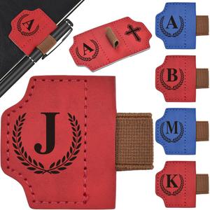 2 x Bygone Mark Bookmark with Pen Holder, 26 Letters Magnetic Leather Bookmarks Personalized Book Mark for Book Lovers, Magnetic Bookmark Pen Holder with Cross for Women Men(Red-J)