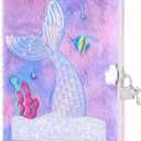 homicozy Mermaid Diary with Lock,Gift for 6 7 8 Year Old Girl,Fuzzy Seceret Journal for Kids with 160 Pages,Fluffy Notebook for Writing and Drawing,Cute Stationery Back to School Gift
