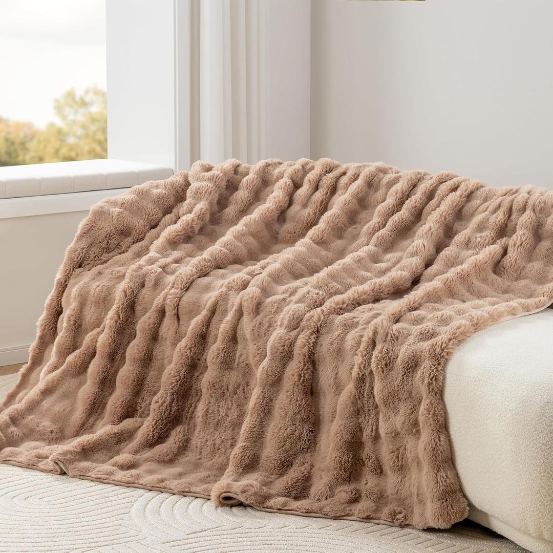 Berkshire Faux Fur & Velisse Reversible Blanket - Ultra Soft Plush Blanket for Couch and Bed, Luxury Fluffy Sofa Decor, 90" x 108", Cowboy Buffalo