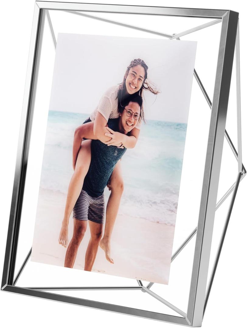 Umbra Prisma 5x7 Picture Frame, Floating Wall or Desk Photo Display for Pictures, Art, Illustrations, and More, Chrome