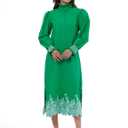 Women's Spring Summer Embroidery Maxi Dress 2026 Long Puff Sleeve Ruffle Collar Button Front Shift Dress (Green, L)