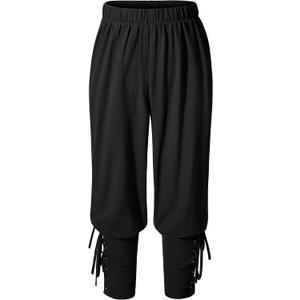 Kids Renaissance Ankle Banded Pirate Pants Medieval Viking Lace Up Tapered Trousers Halloween Costume 10-12 Years Black