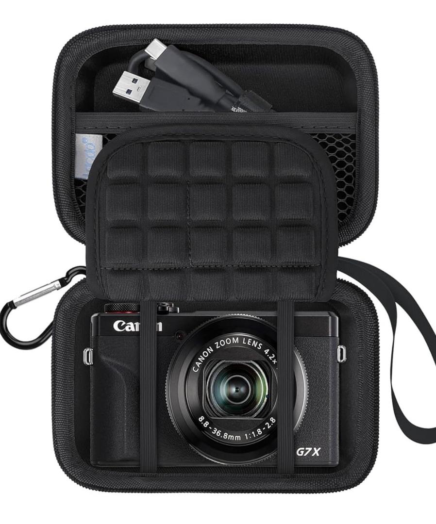 Lacdo Camera Carrying Case for Canon PowerShot G7 X Mark II / G7X Mark III Digital 4K Vlogging Camera, Point and Shoot Video Camera Trave Bag, Mesh Bag Fits Batteries, USB Cable, SD Card, Black+Black