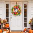 Briful 24 Inch Fall Wreath for Front Door, Autumn Floral Wreath | With Silk Peonies Orange Rose, Berries, for Thanksgiving Harvest Festival, Indoor Outdoor Farmhouse Wall Window Decor