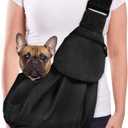 Lukovee Pet Sling, Hand Free Dog Sling Carrier Adjustable Padded Strap Tote Bag Breathable Cotton Shoulder Bag Front Pocket Safety Belt Carrying Small Dog Cat Puppy Machine Washable (Black, M) (A1- Black Cotton Fabric)