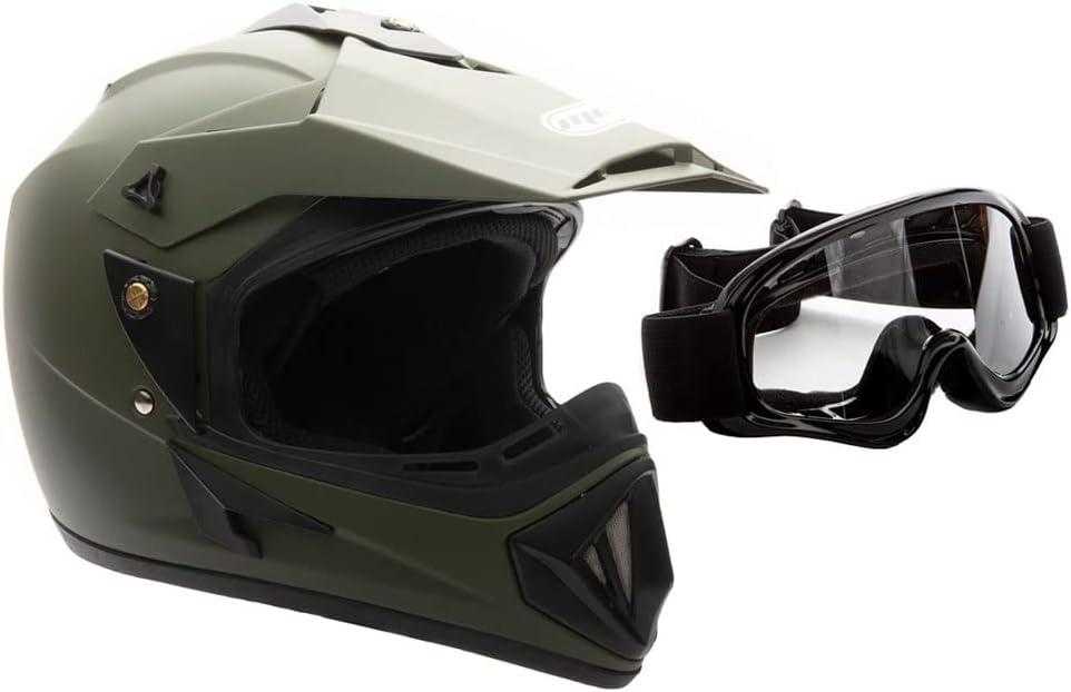 MMG Adult Motorcycle Off Road Helmet DOT - MX ATV Dirt Bike Motocross UTV - with Goggles (Military Green, Large)