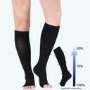 Lin Performance Compression Socks for Women and Men, 20-30 mmHg Open Toe Knee High Stockings, Leg Support for Daily & Travel Comfort (M, Black)