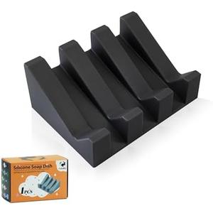 Coipdfty Soap Dishes, Silicone Shower Soap Dish with Drianage, Bar Soap Holder & Saver Waterfall Self-Draining to Keep Your Bar Soap Organized and Clean (1, Black)