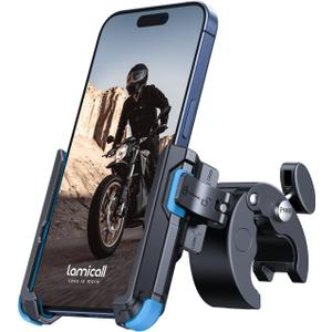 Lamicall Motorcycle Phone Mount Holder - [Camera Friendly] [1s Lock] Bike Phone Holder Handlebar Clamp, Bicycle Scooter Phone Clip, for iPhone 16 Pro Max, 15 14 13, Galaxy S25, 4.7-7" Phones, Blue