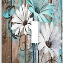 Farmhouse Country Teal Flower Floral Butterfly Decorative Single Toggle Light Switch Cover 1-Gang Wall Plate Blue Daisy Brown Wood Wooden Board Electrical One Device Outlet Switch Face Wallplate Cover