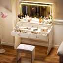 COMHOMA Vanity Desk with LED Lights Mirror & Power Outlet, Small Makeup Vanity Table Set with 5 Storage Drawers, 3 Lighting Modes & Adjustable Brightness, Dressing Table for Women Girls Bedroom, White, Large