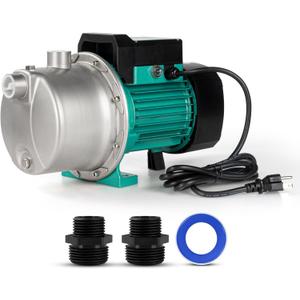 PUMPMAN 1.5HP Shallow Jet Well Pump Portable Garden Pump, 1100GPH 110V Well Depth Up to 26ft Stainless Steel, Water Transfer Draining Irrigation Lawn Water Sprinkler Booster