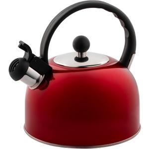 2.5 Liter Whistling Tea Kettle - Modern Stainless Steel Whistling Tea Pot for Stovetop Hot Water Boiler with Cool Grip Ergonomic Handle (Wine Red, 2.5 Liter)