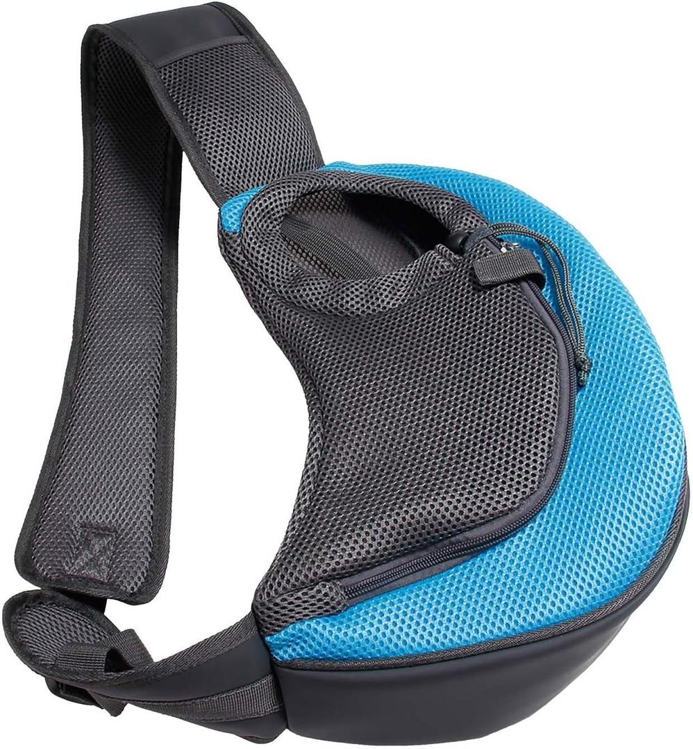 Pet Dog Sling Carrier Large Pocket Adjust Strap Anti-Falling Design Breathable Mesh Travel Safe Sling Bag Carrier for Dogs Cats (Sky Blue)