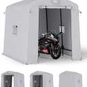 Portable Shed Outdoor Storage Shelter, 6x8x7 ft Instant Waterproof Storage Tent Sheds with Roll-up Zipper Door and Ventilated Windows for Motorcycle, Bike, Garden Tools(Grey)