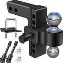 Kohree 6 Inch Adjustable Trailer Hitch Fit 2 Inch Receiver, Dual Solid Ball 2" and 2-5/16"(12,500 LBS GTW), Drop & Rise Heavy Duty Aluminum Tow Hitch with 2" Hitch Tightener & 2 Locking Hitch Pin