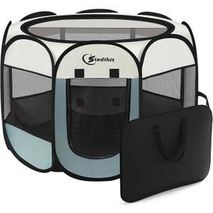 Siedihit Dog Playpen, Puppy Pet Playpen, Medium Dogs Tent Crates Cage Indoor/Outdoor, Portable Pop Up Dog Kennel Playpen with Carrying Case for Dogs/Cats/Rabbits, Removable Zipper Top, Grey