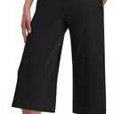 TARSE Womens Casual Wide Leg Yoga Capris Crossover High Waist Capri Pants Loose Soft Pajama Pockets Sweatpants (Black, M)