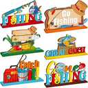 6 Pcs Gone Fishing Table Decorations Summer 3D Sign Table Decor Wooden Fishing Theme Centerpieces Detachable Topper Tiered Tray Decor for Summer Fisherman Birthday Party Supplies