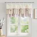 Gxi Tie Top Gingham Kitchen Curtain Check Ruffle Valance Rod Pocket Classic Vintage Beige Farmhouse Short Curtain Linen Valances for Small Windows, 1 Panel W59 x L20 inch